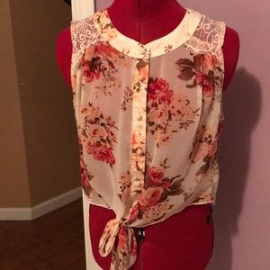 Vintage Look Forever 21 Sheer Tie Crop Top